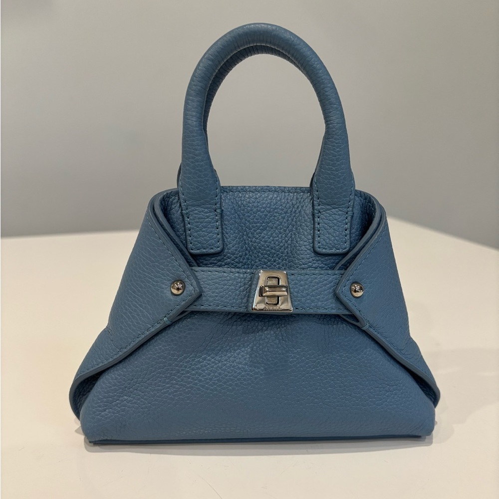 Akris Ai Mini Blue Pebbled Leather Top Handle Crossbody Bag Swiss Luxury - Picture 3 of 11